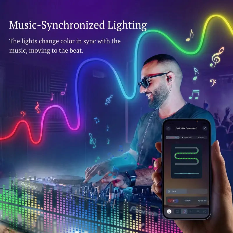 Upgraded RGBIC Smart Neon LED Light Strip (5M/10M), Bluetooth APP & Remote Controlled Color Changing Mood Lights with Music Sync, Self-Adhesive USB Powered, for Room Decor, Cool Room Decor, Gaming Setup Accessories, Man Cave Gadgets