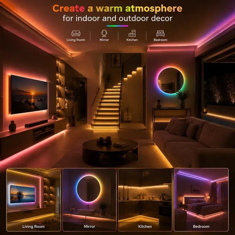 Upgraded RGBIC Smart Neon LED Light Strip (5M/10M), Bluetooth APP & Remote Controlled Color Changing Mood Lights with Music Sync, Self-Adhesive USB Powered, for Room Decor, Cool Room Decor, Gaming Setup Accessories, Man Cave Gadgets