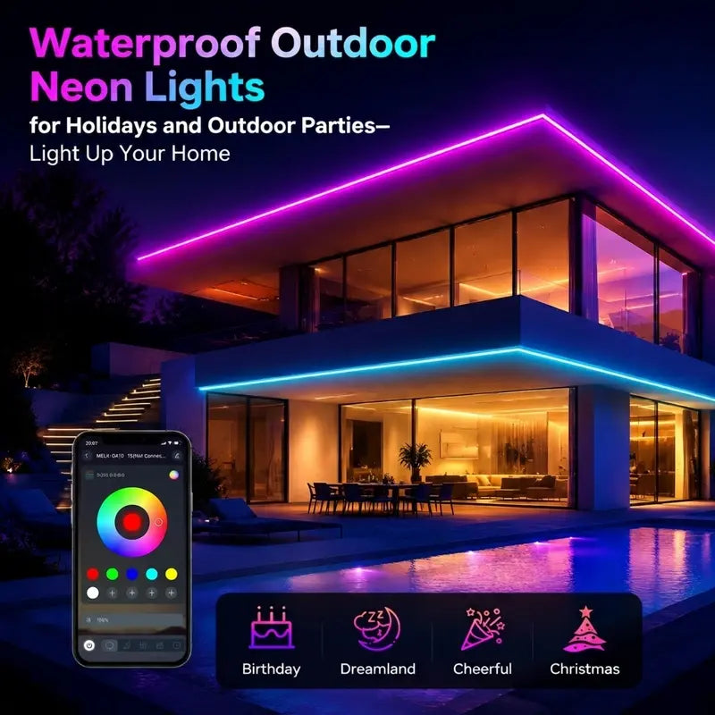 Upgraded RGBIC Smart Neon LED Light Strip (5M/10M), Bluetooth APP & Remote Controlled Color Changing Mood Lights with Music Sync, Self-Adhesive USB Powered, for Room Decor, Cool Room Decor, Gaming Setup Accessories, Man Cave Gadgets