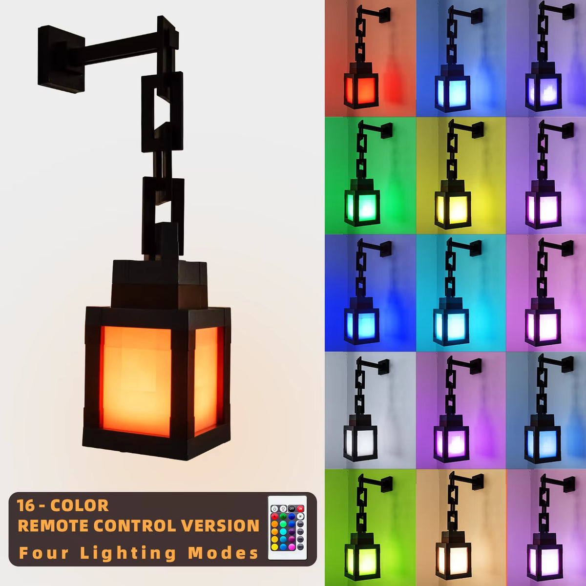 Pixel Style Night Light Portable Lantern Tabletop Ornament 16 Colors Lantern DIY Interior Decoration Festival Atmosphere Light