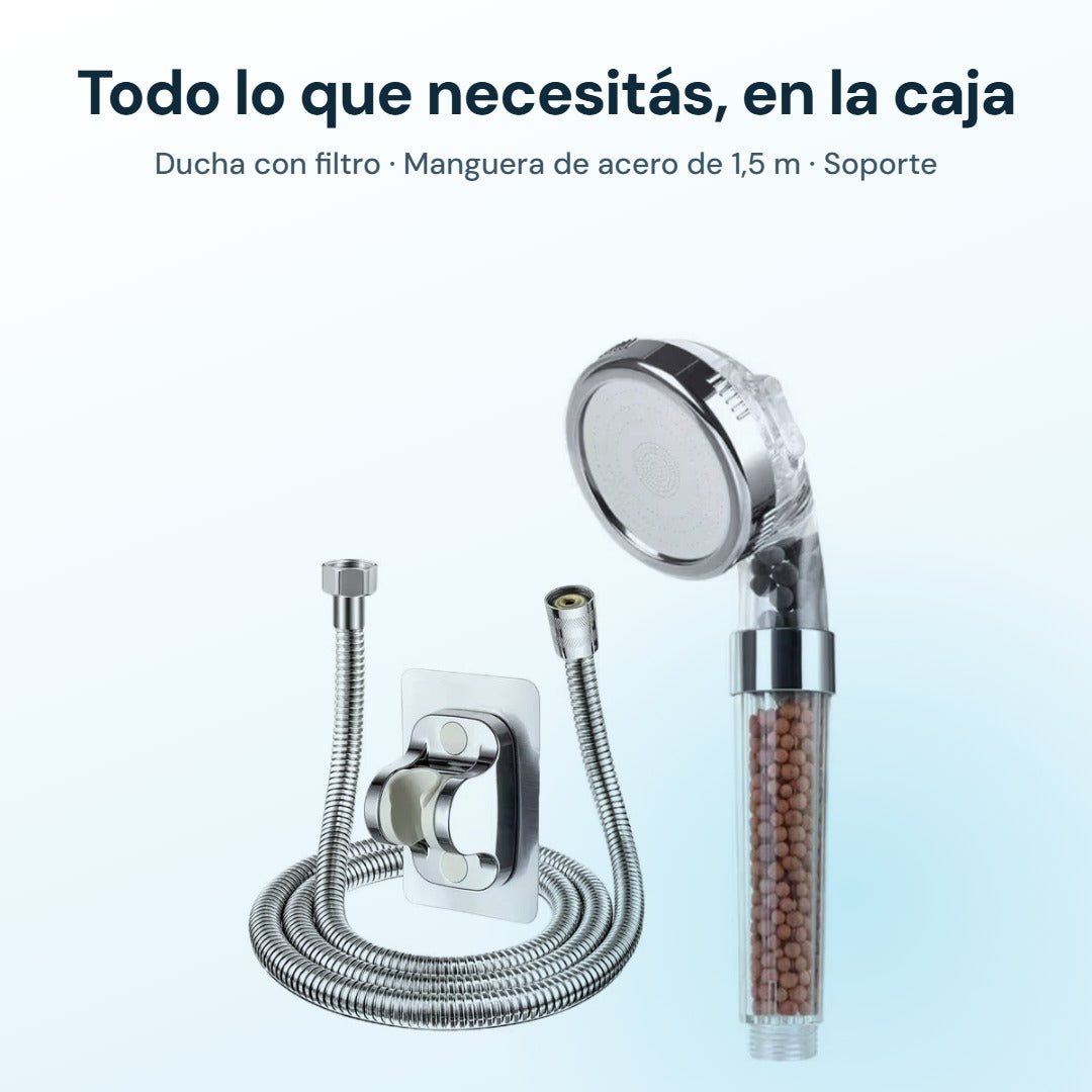 Kit completo: ducha, manguera de acero de 1,5 m y soporte